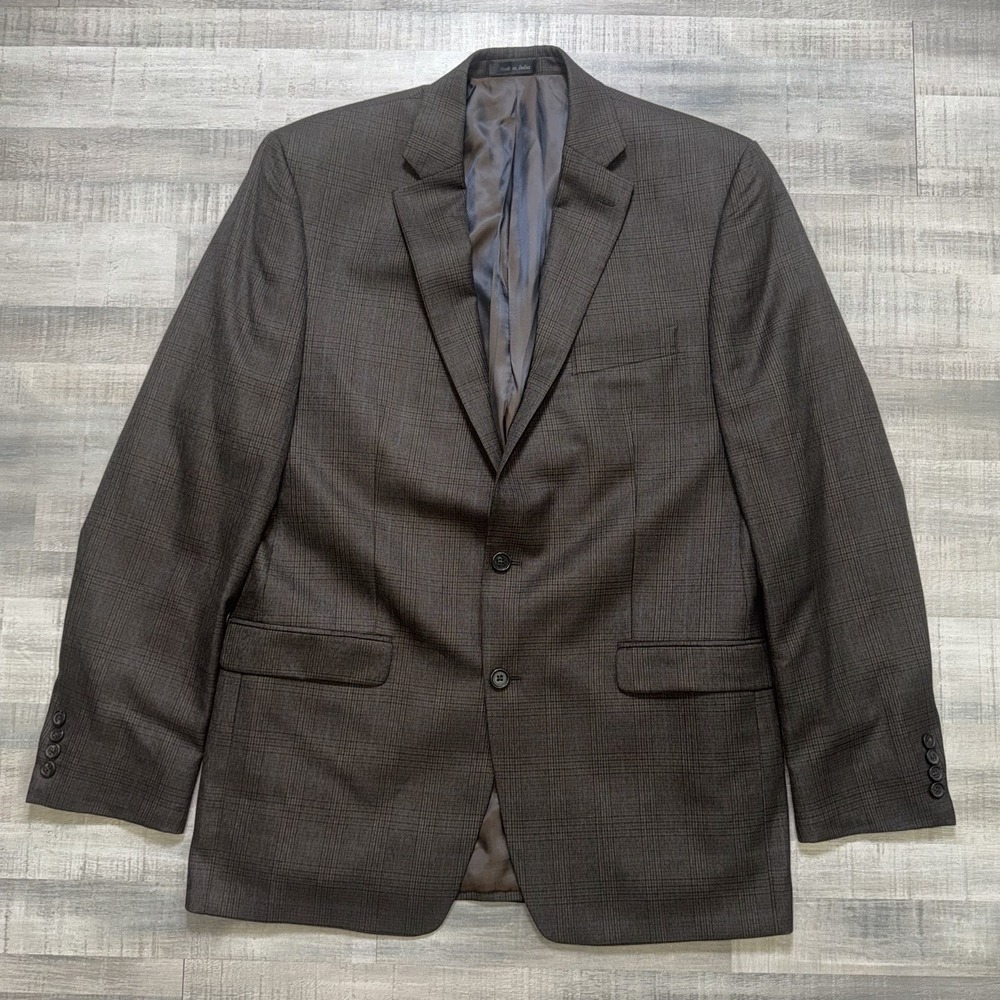 Lauren Ralph Lauren Blazer Mens 44L Glen Plaid Polyester Blend Classic Brown